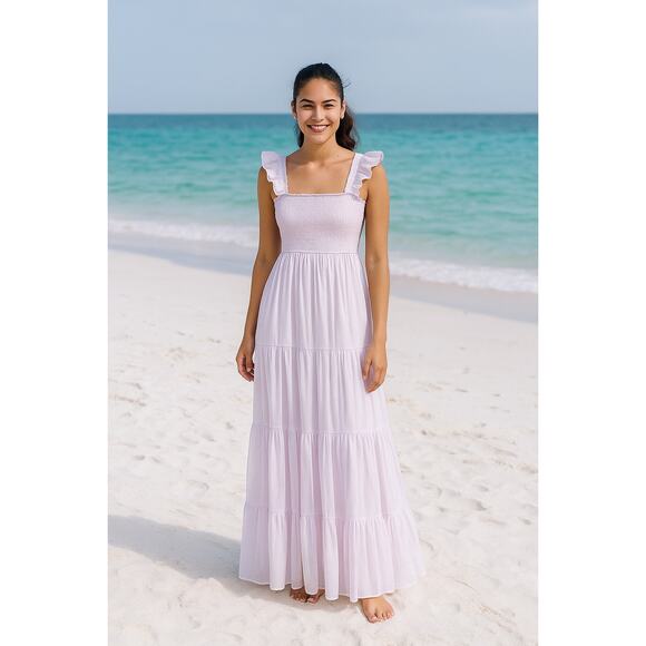 Audrey Parks + Francesca's Sleeveless Tiered Smocked Maxi Dress Lavendar S (2833 - Picture 2 of 9